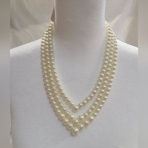 Vintage NRO 3 Strand Faux Pearl Necklace